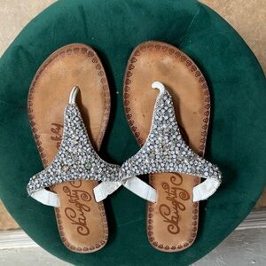 Naughty Monkey crystal slide sandals, size 7.